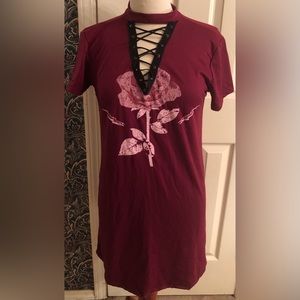 NWT Adam Levine burgundy short dress large low Vneck line